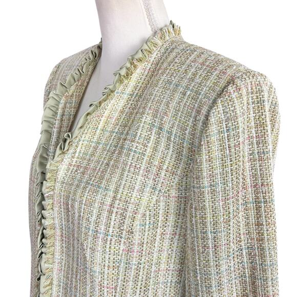 Positive Attitude Tweed 3 Pc Skirt Suit Women Petite Size 14 Light Green Classic - Picture 2 of 16